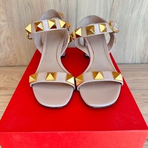 Valentino Garavani Beige and Gold Studded Heels